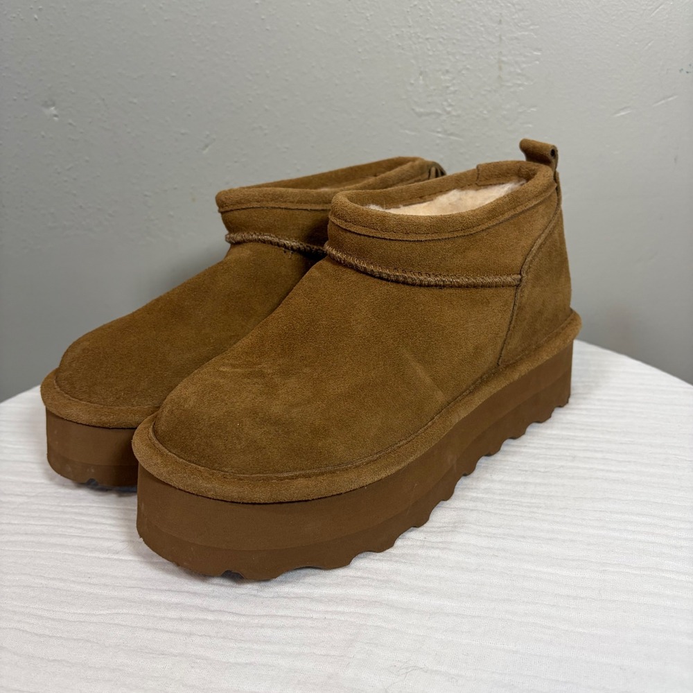 BearPaw Women's Suede Platform Ankle Boots in Chestnut Brown